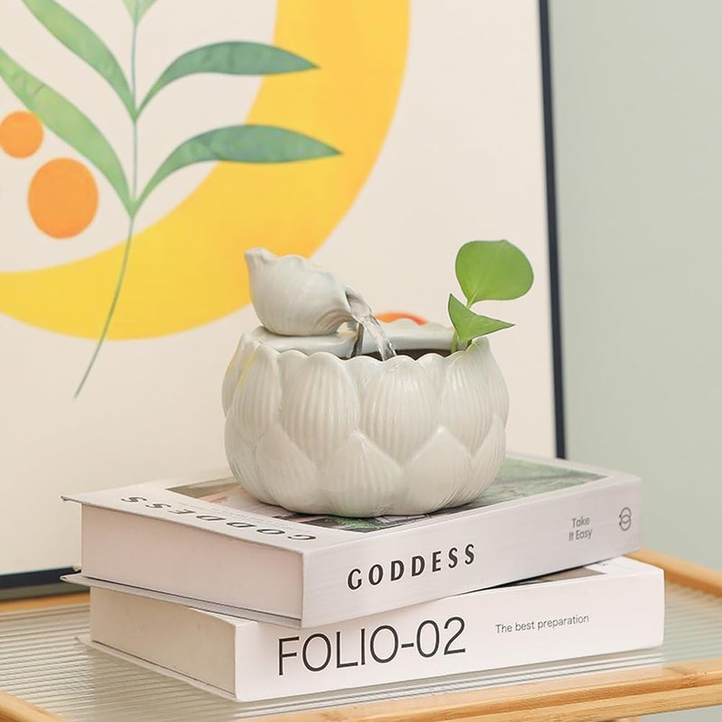 Andady Ceramic Tabletop Fountain Waterfall Feature for Indoor and Outdoor Table Desk Office Patio (White A152) - Image 3